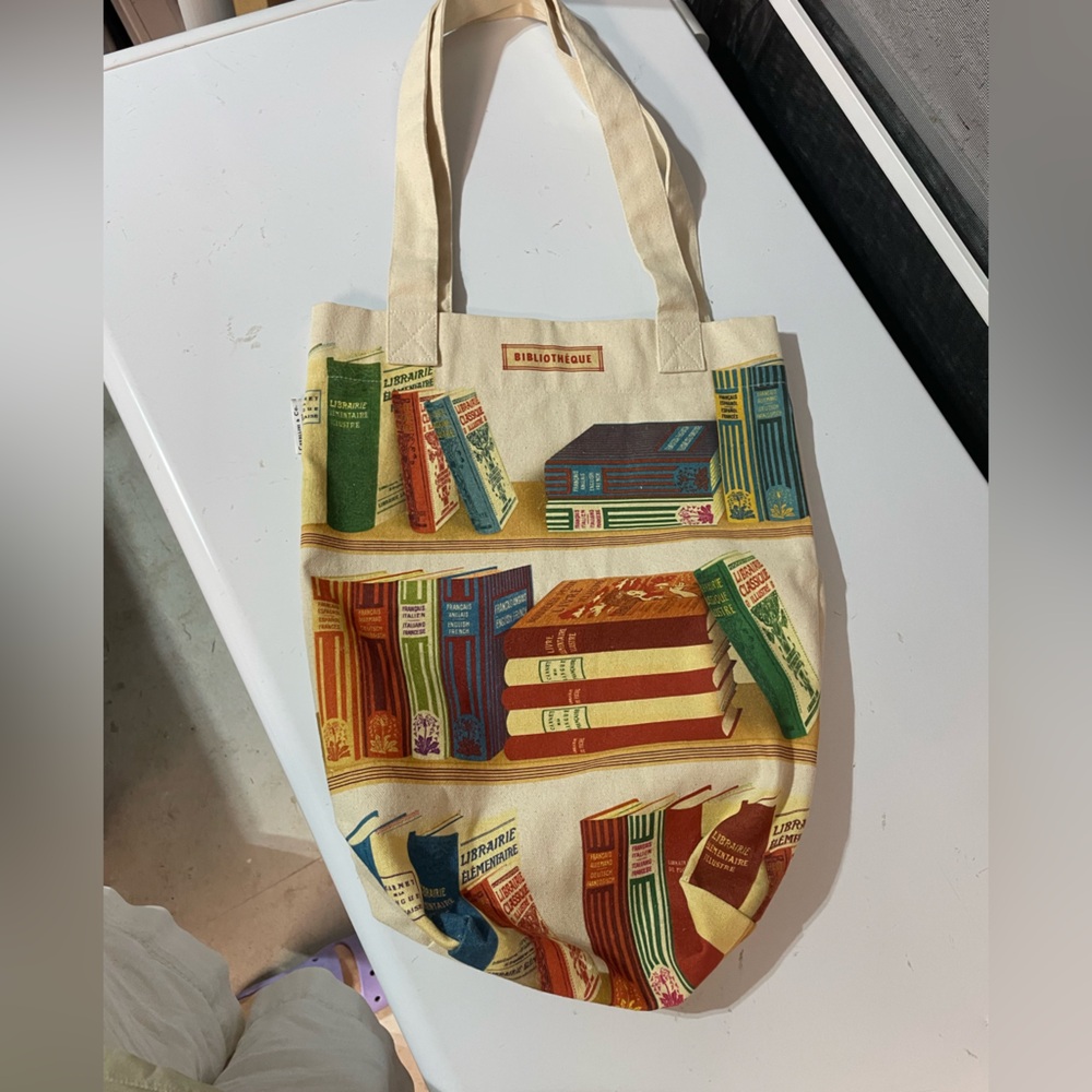 Cavallini&Co Colorful Book Print Canvas Tote Bag